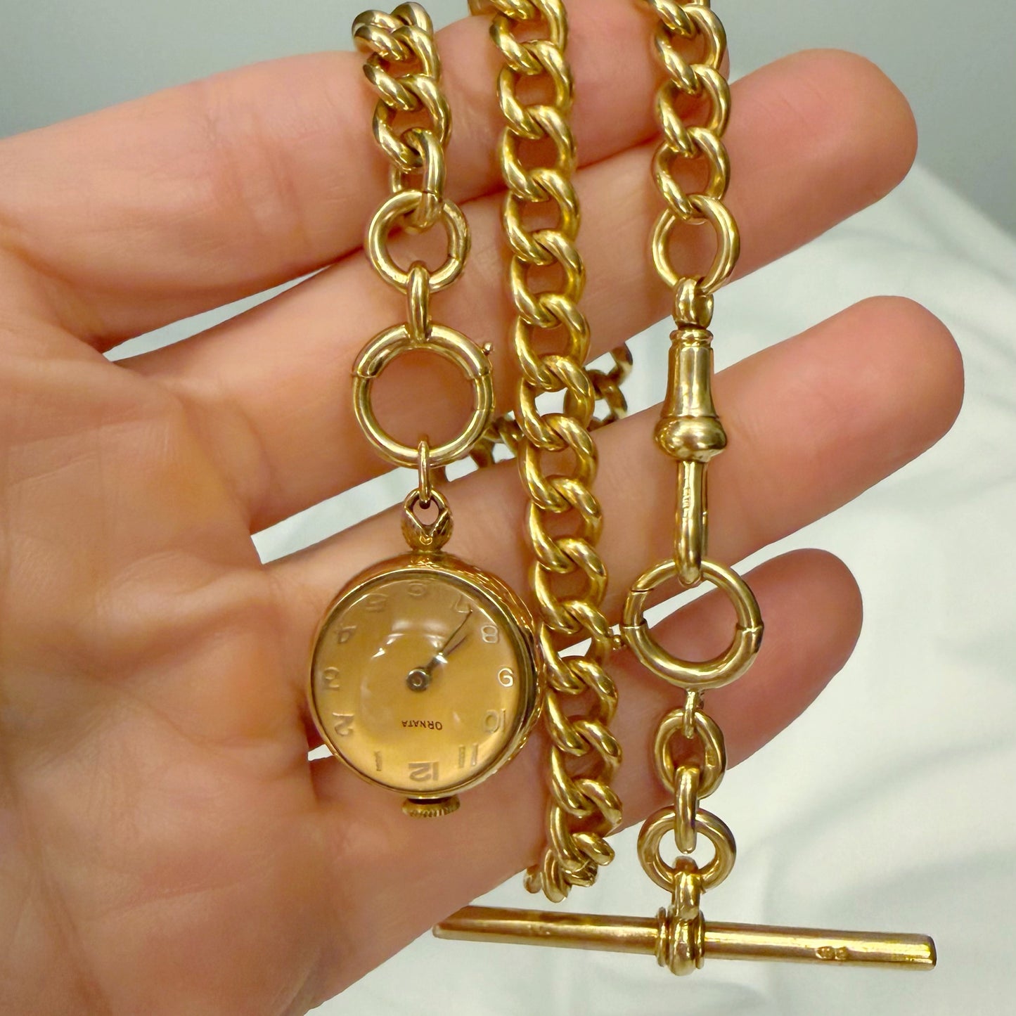 Vintage 18ct gold & glass orb pocket watch pendant