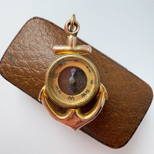 Victorian 9ct gold anchor compass pendant