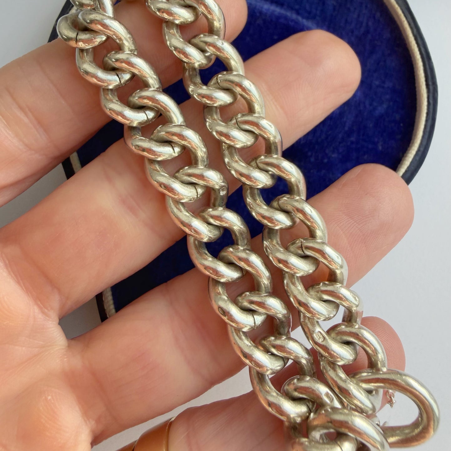 Vintage silver curb bracelet with heart padlock