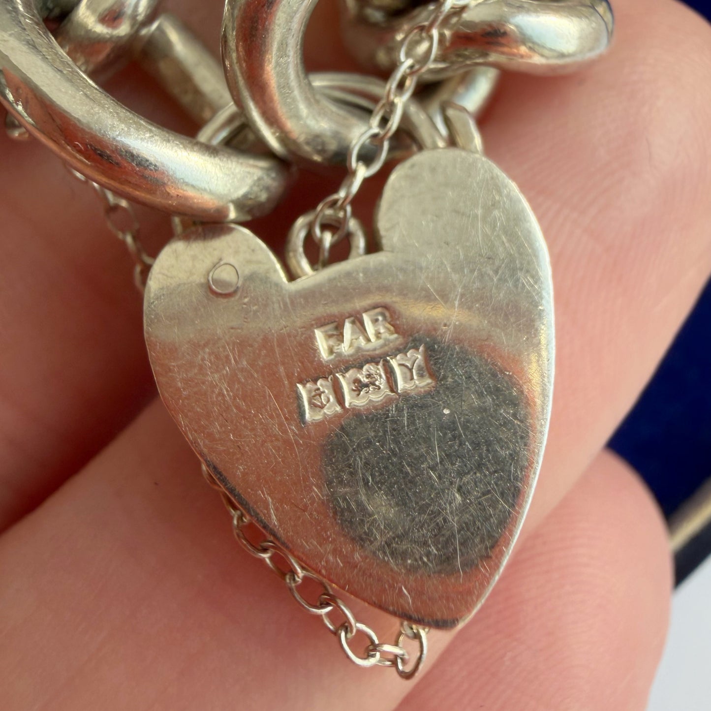 Vintage silver curb bracelet with heart padlock