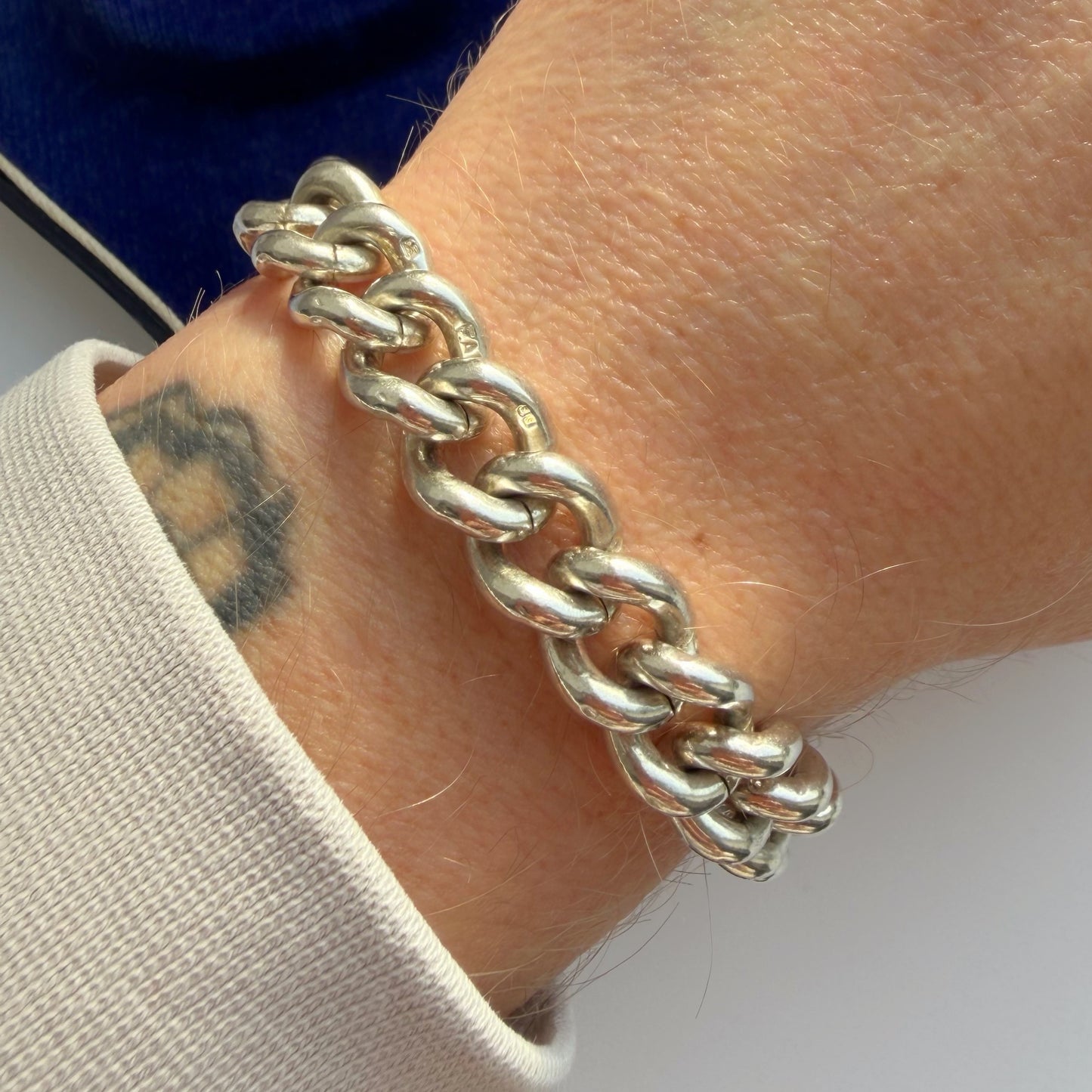 Vintage silver curb bracelet with heart padlock