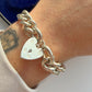 Vintage silver curb bracelet with heart padlock