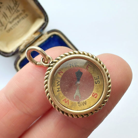 Antique 9ct gold compass charm