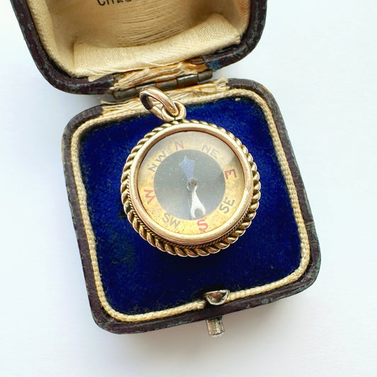 Antique 9ct gold compass charm