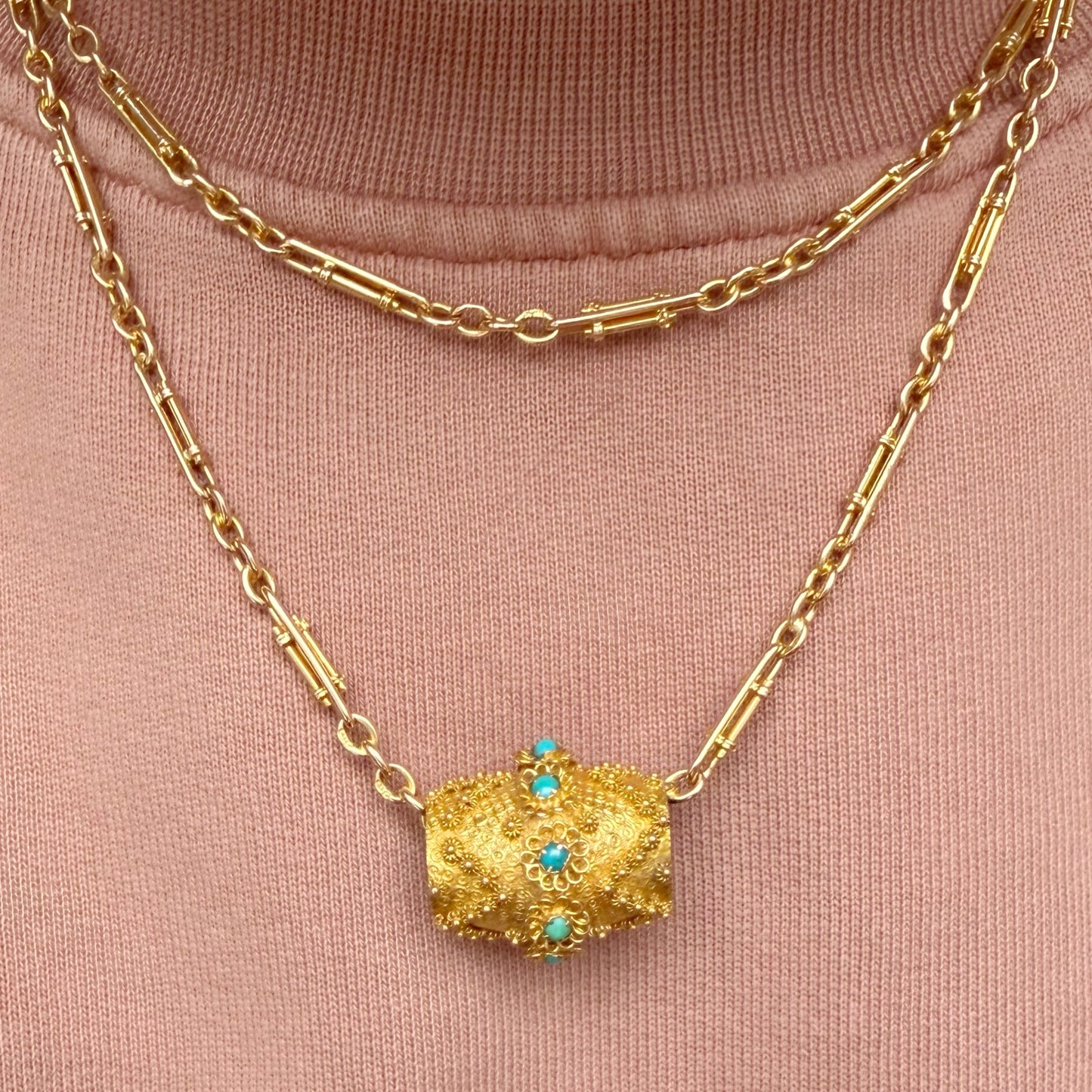 Georgian high carat & turquoise slider