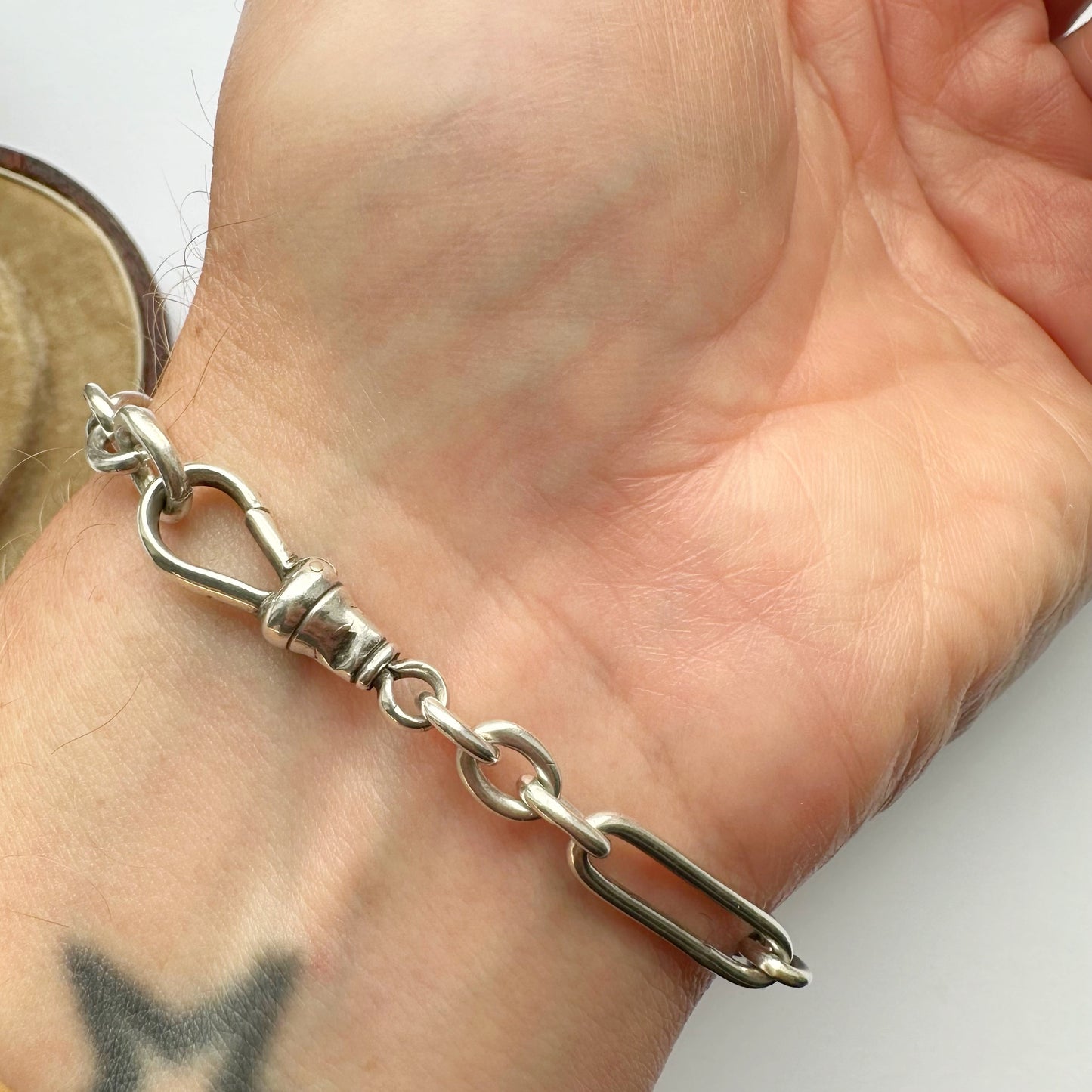 Antique Sterling silver trombone link bracelet