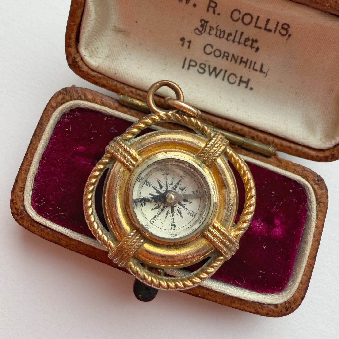 Victorian gilt metal life buoy compass