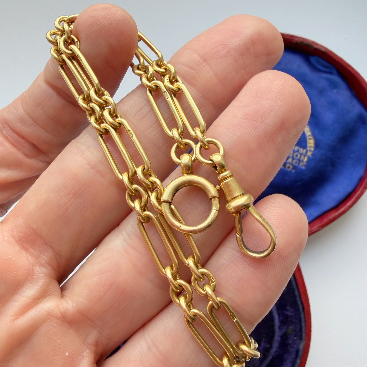Antique 18ct gold fetter/mini trombone Albert chain