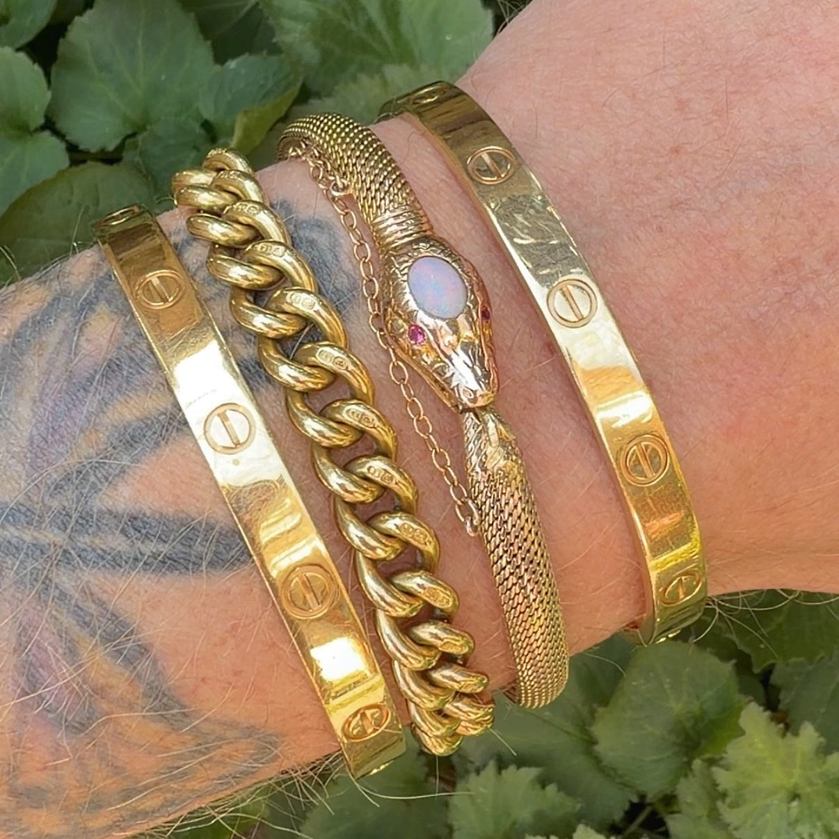 Antique 9ct gold ouroboros gold snake bracelet