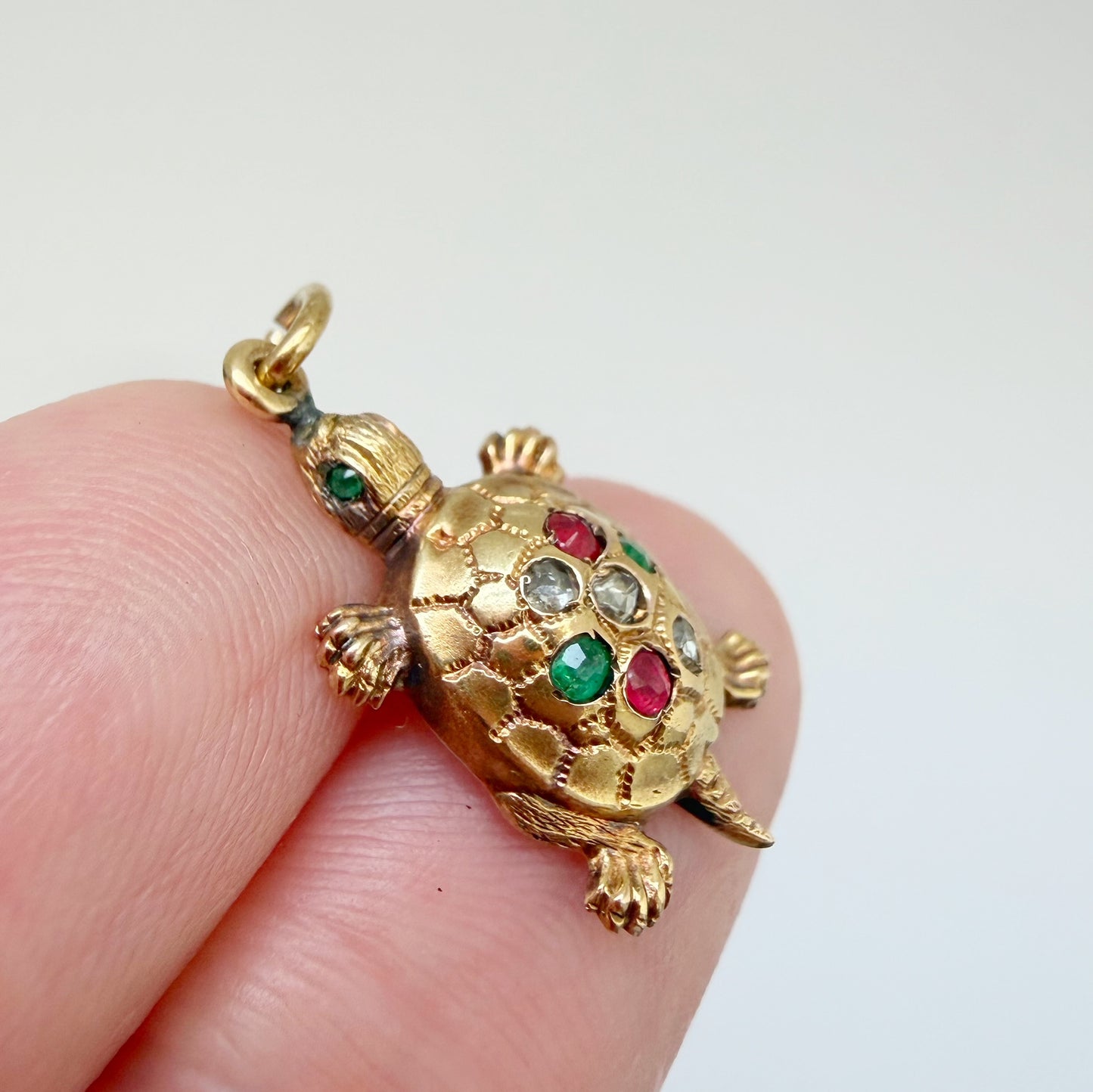 Antique 15ct gold & gemstone tortoise charm