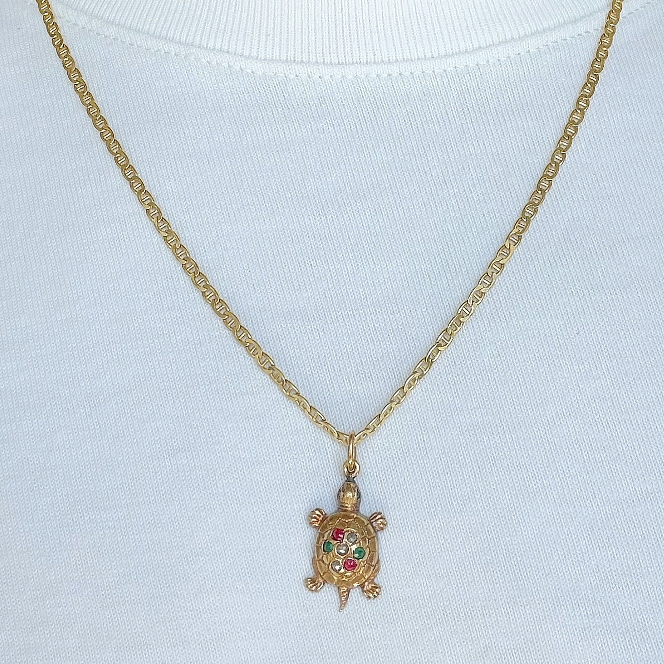 Antique 15ct gold & gemstone tortoise charm