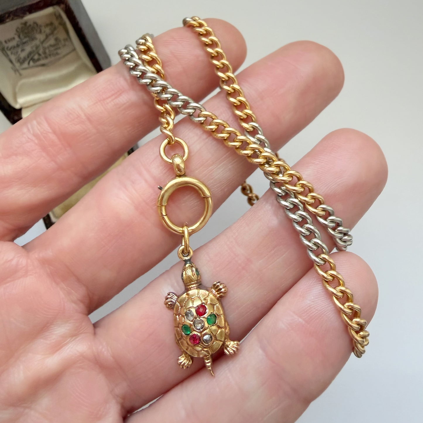 Antique 15ct gold & gemstone tortoise charm