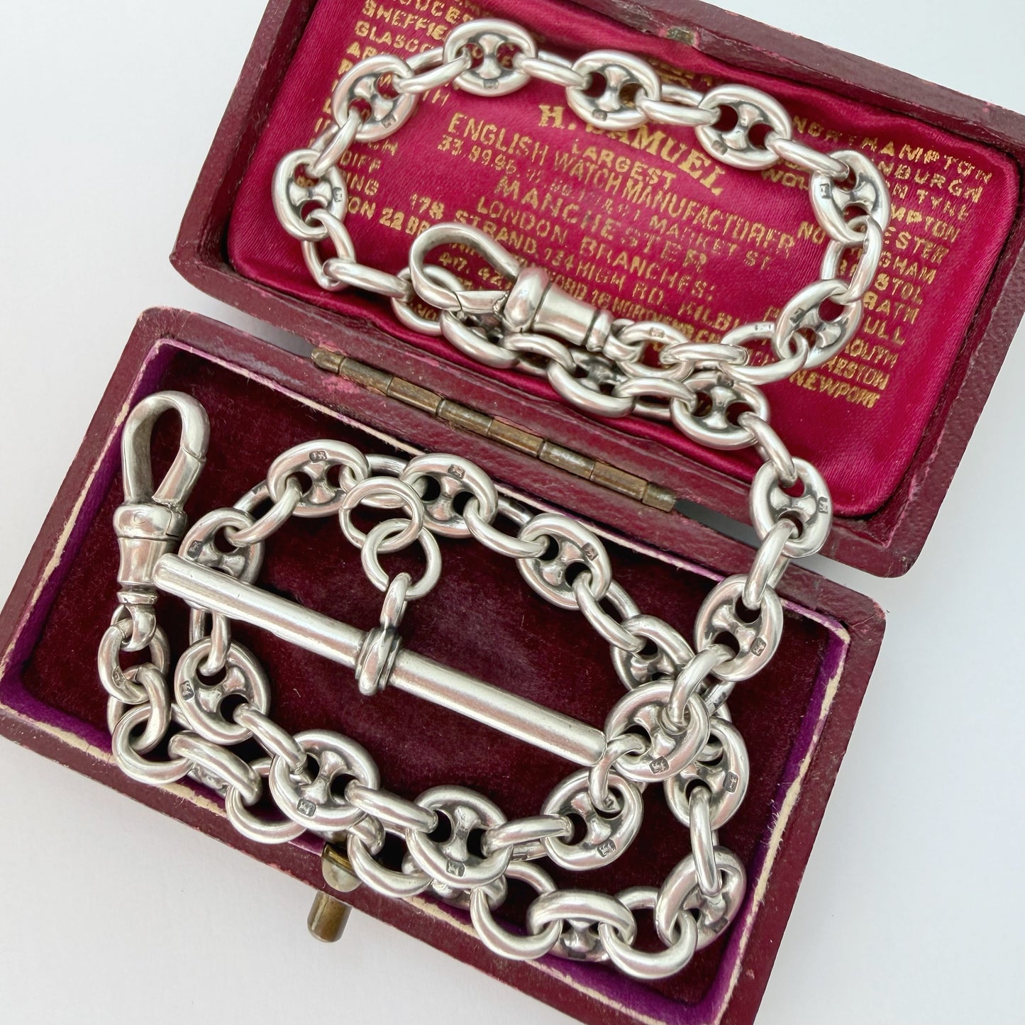 Antique Sterling Silver mariner link Albert chain