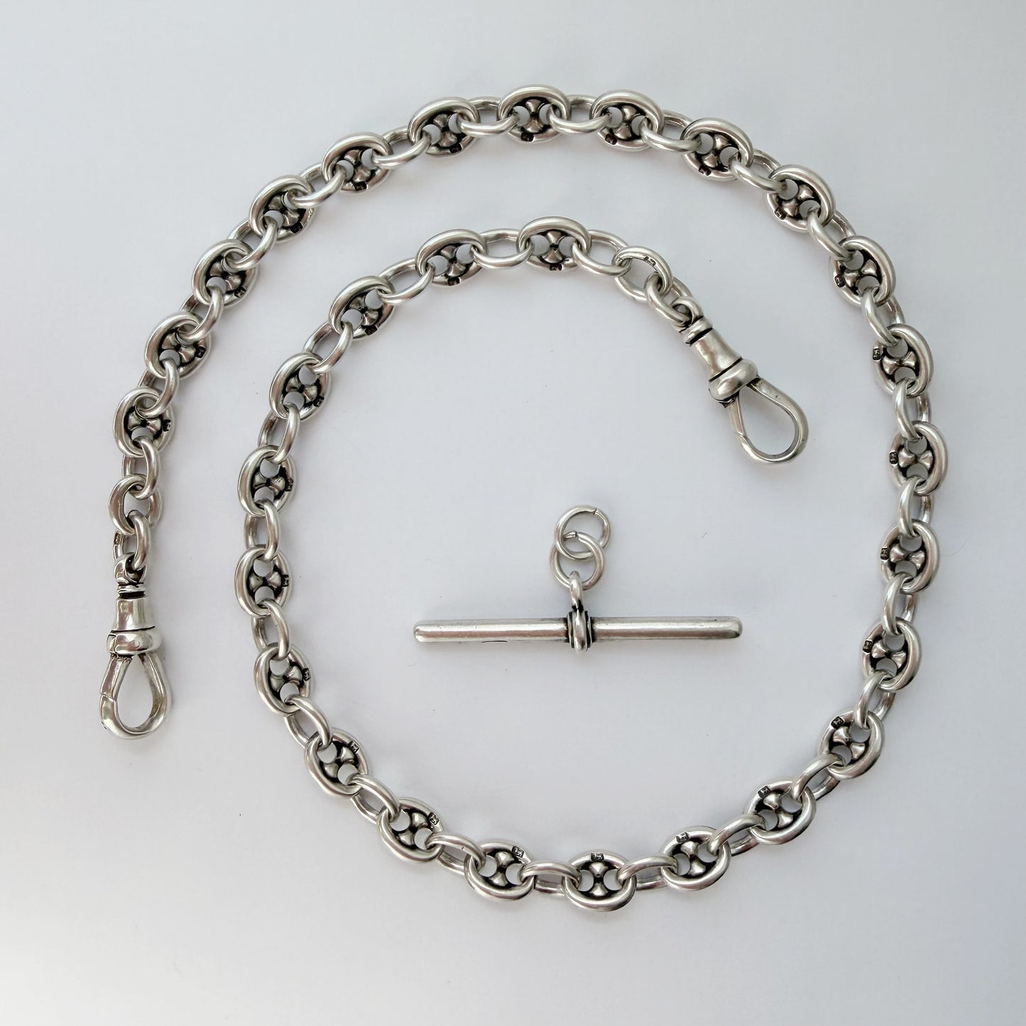 Antique Sterling Silver mariner link Albert chain