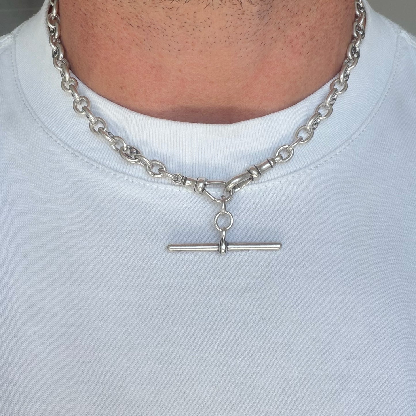 Antique Sterling Silver mariner link Albert chain