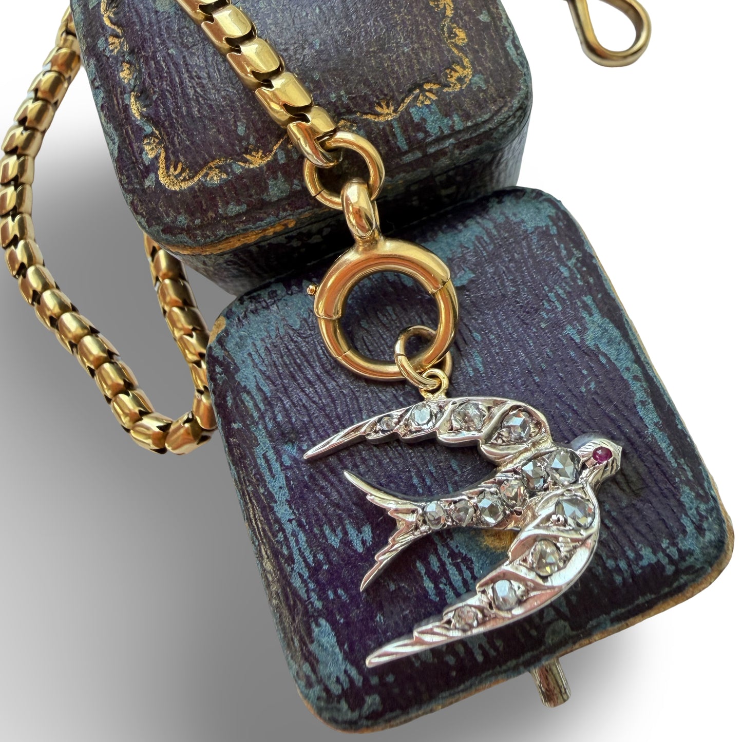 Antique gold, silver & rose cut diamond swallow charm