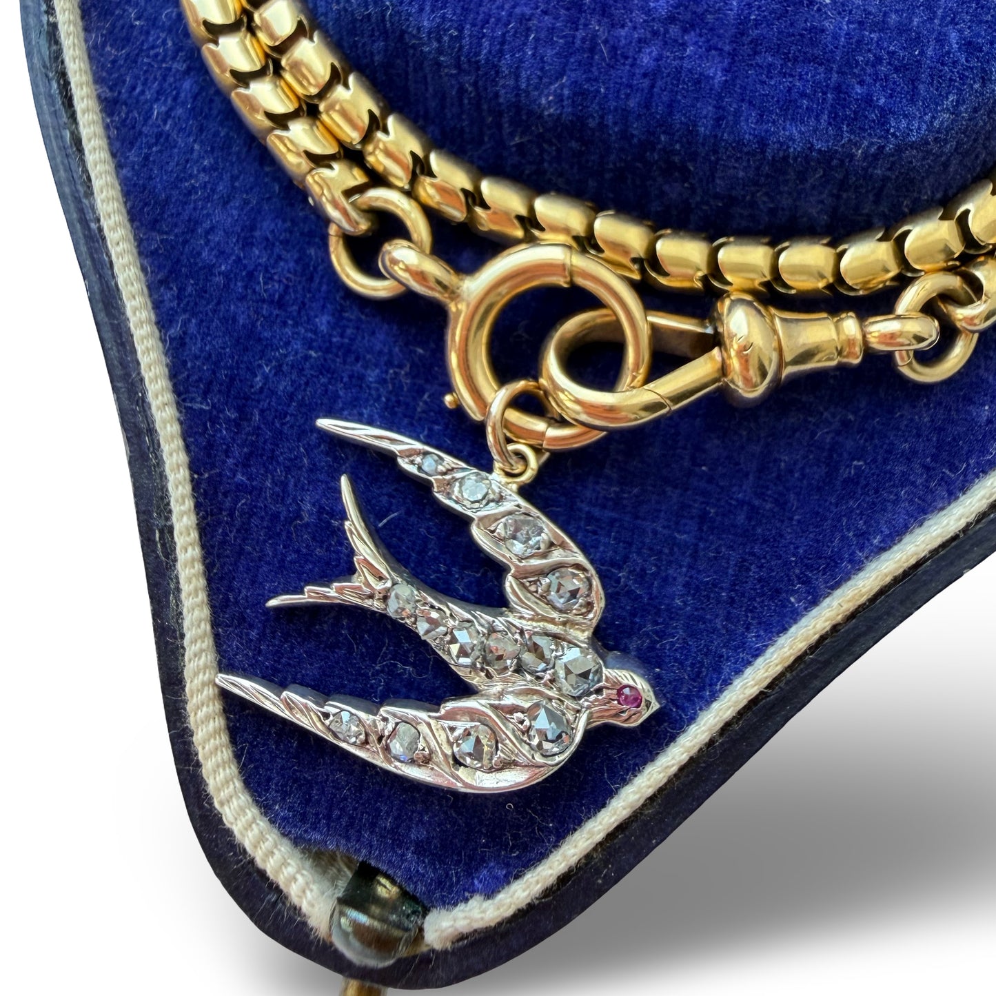 Antique gold, silver & rose cut diamond swallow charm