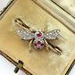 Antique 15ct gold, diamond, ruby & opal bee brooch