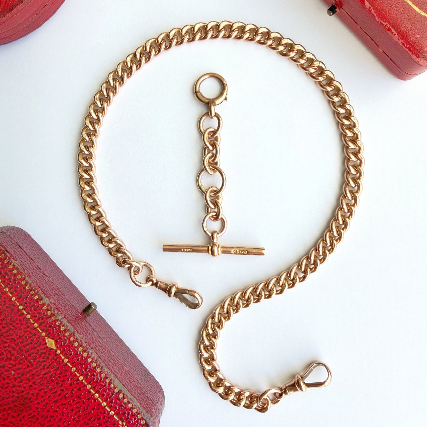 Antique 9ct rosy gold Albert/watch chain