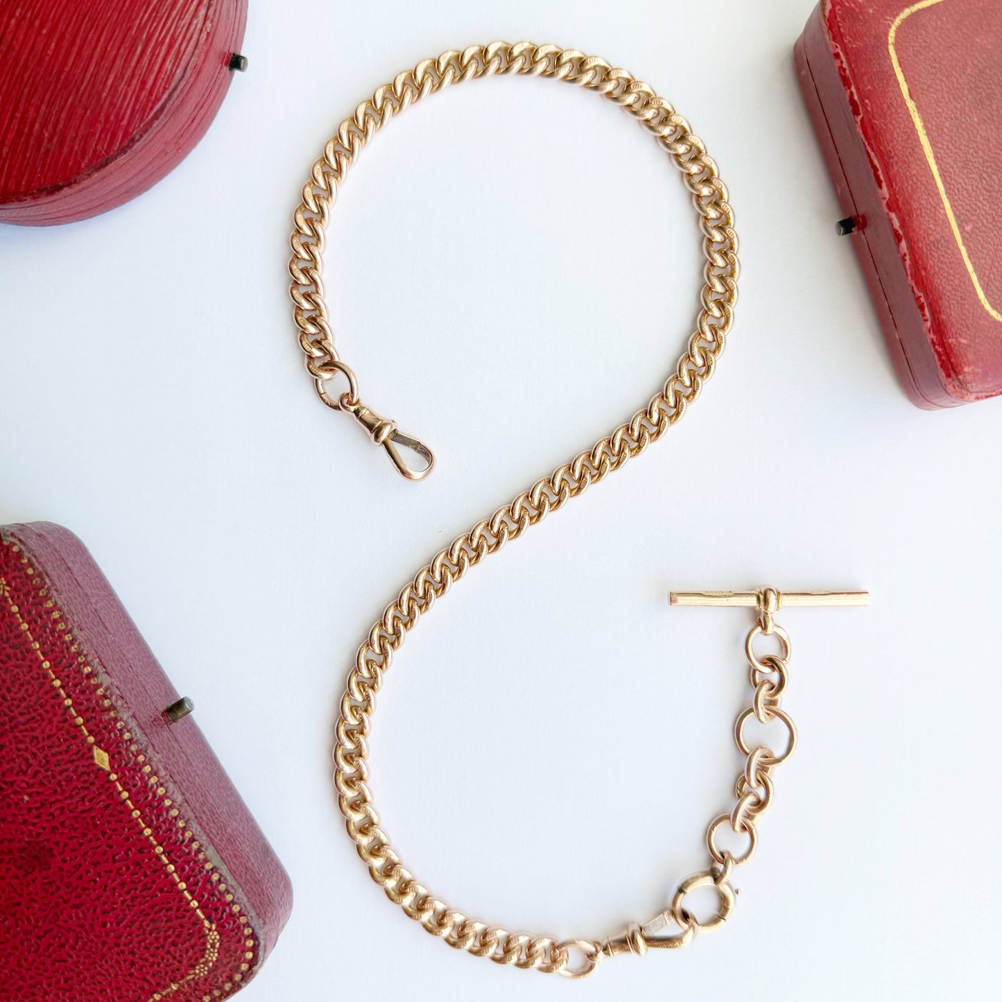 Antique 9ct rosy gold Albert/watch chain