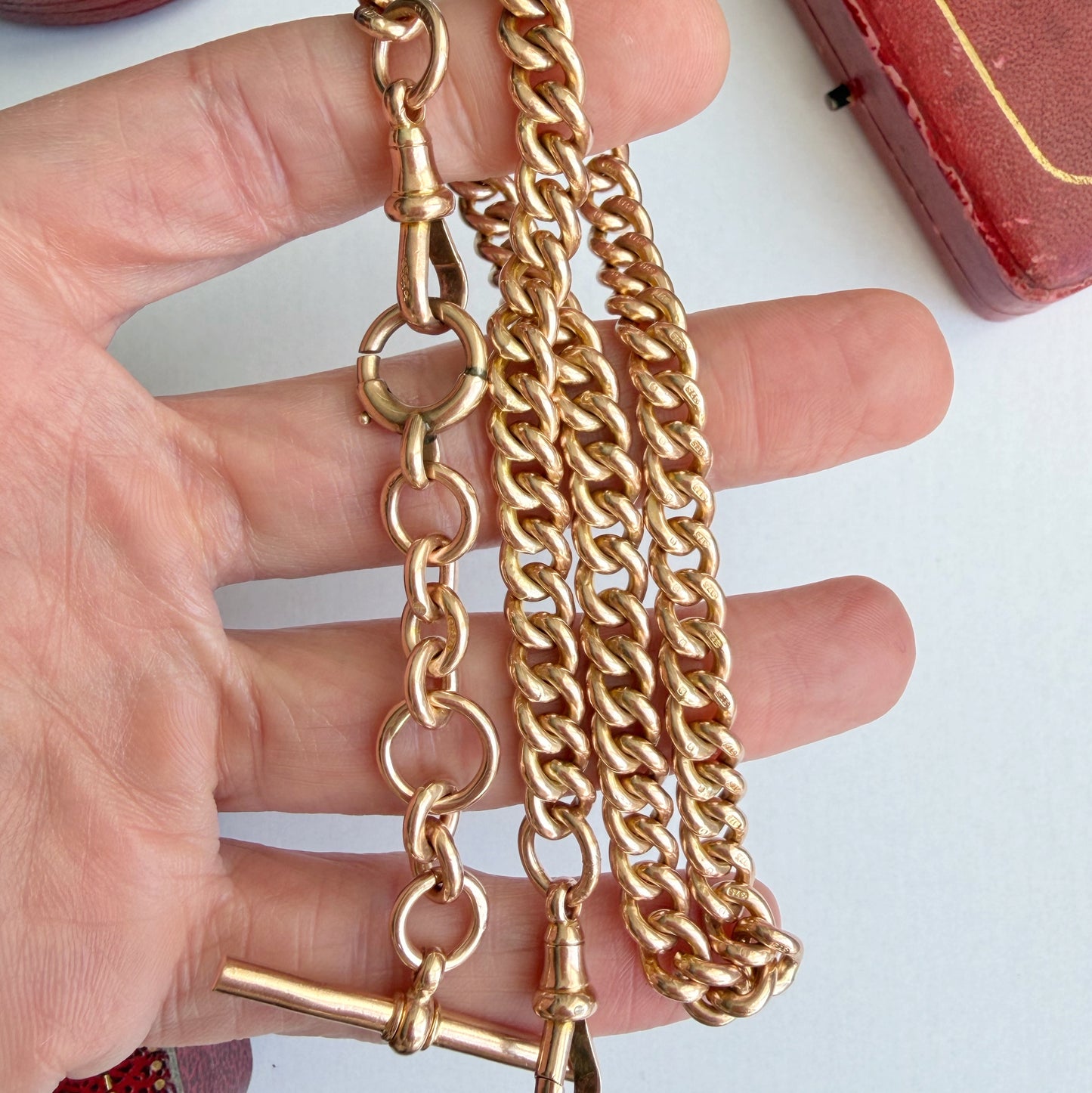 Antique 9ct rosy gold Albert/watch chain