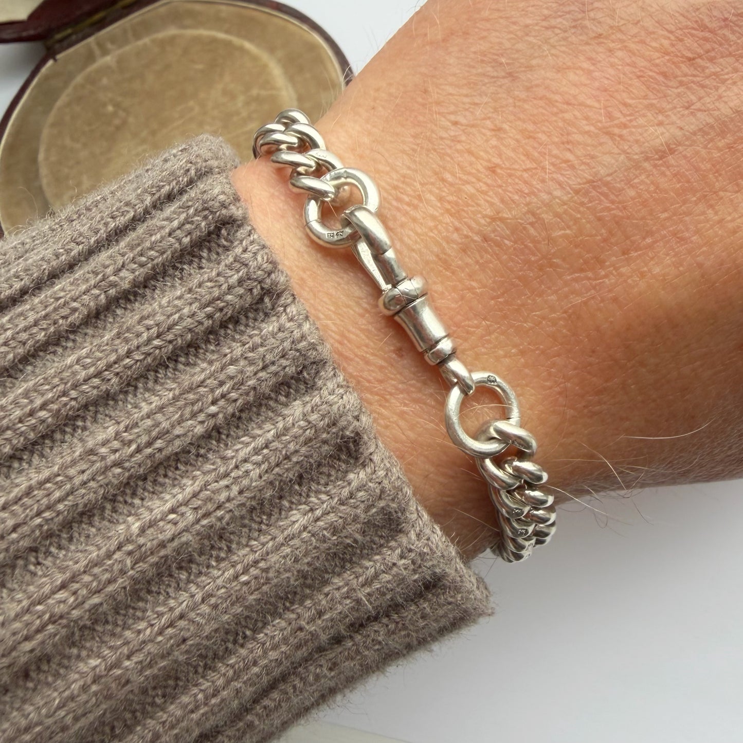 Antique sterling silver graduated curb bracelet