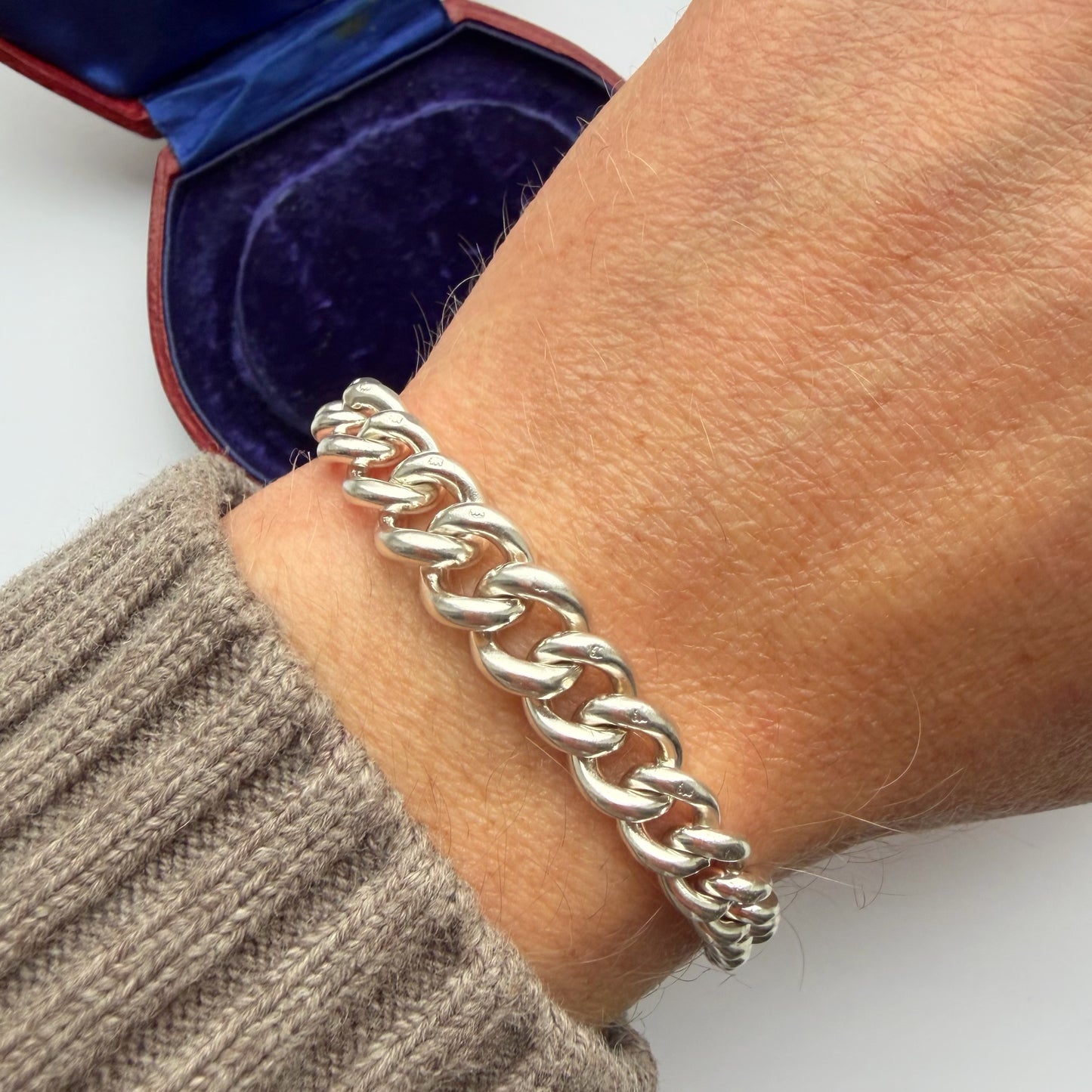 Antique sterling silver graduated curb bracelet