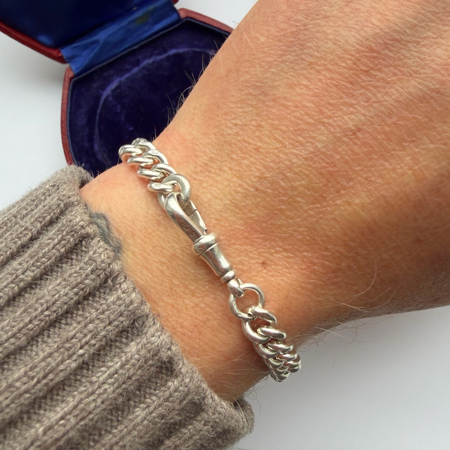 Antique sterling silver graduated curb bracelet