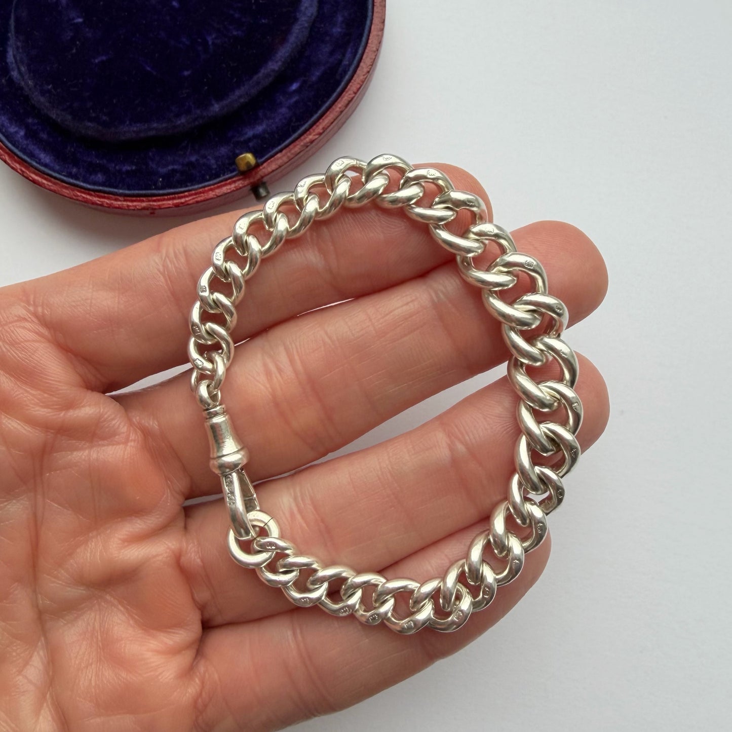 Antique sterling silver graduated curb bracelet