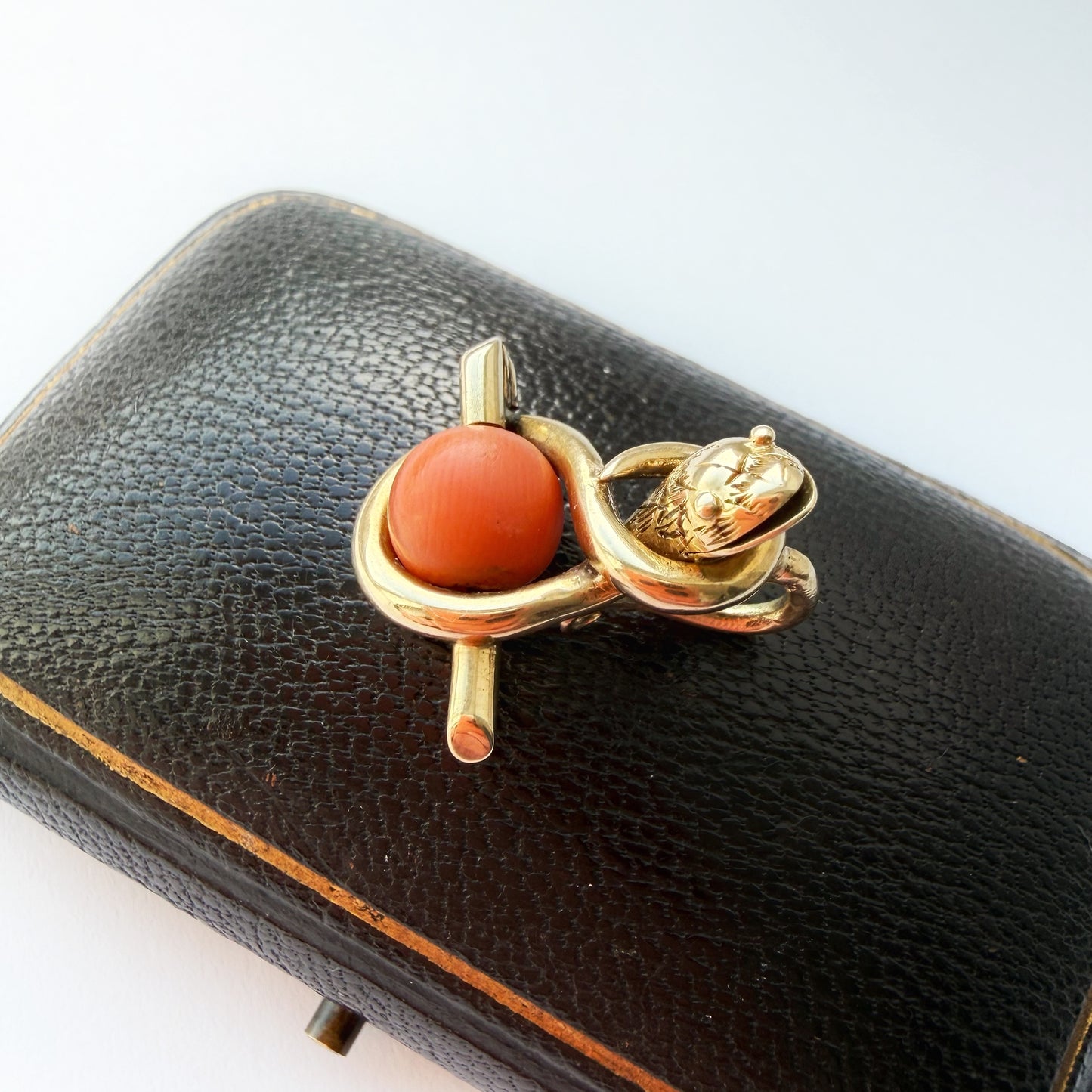 Victorian 15ct gold & coral snake charm