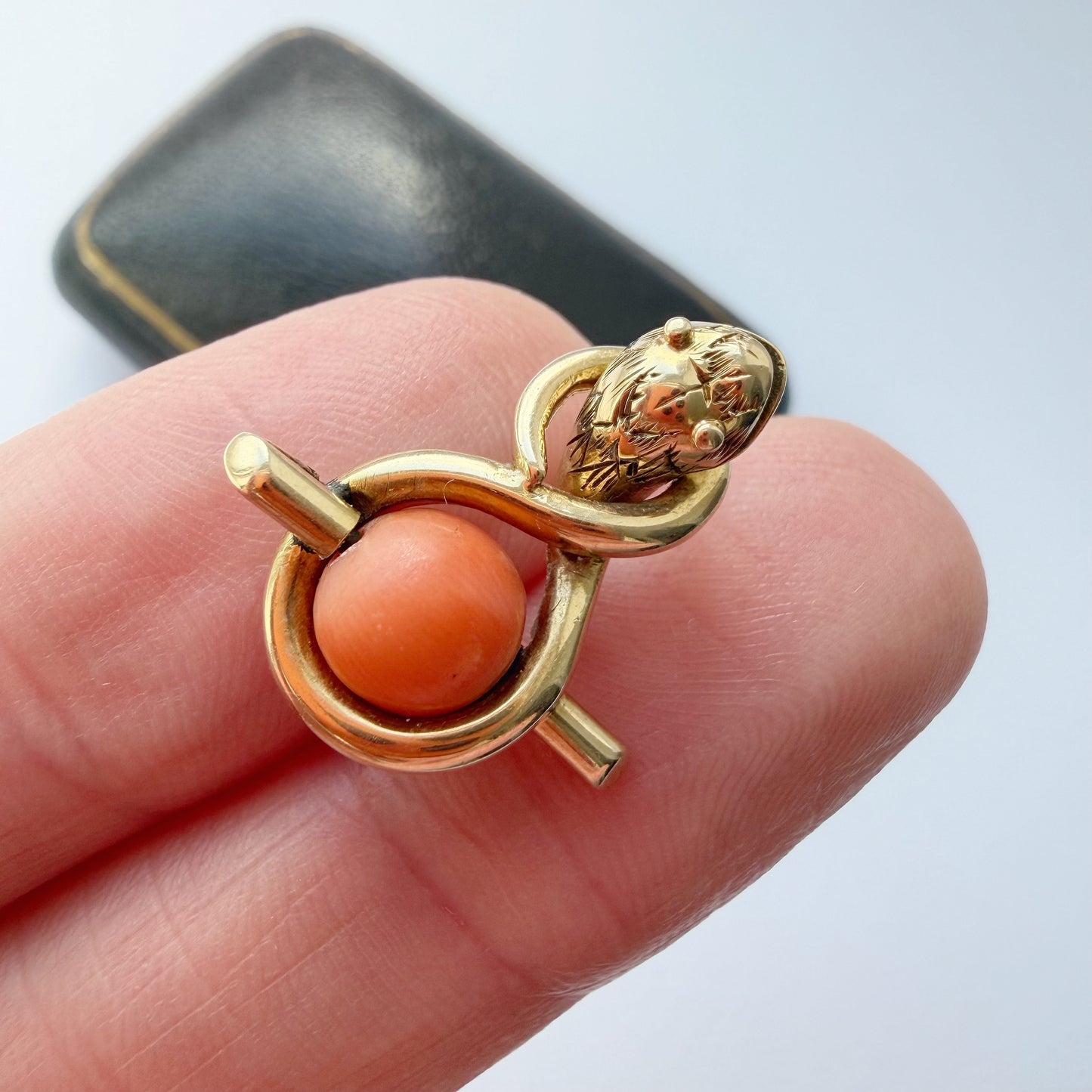 Victorian 15ct gold & coral snake charm