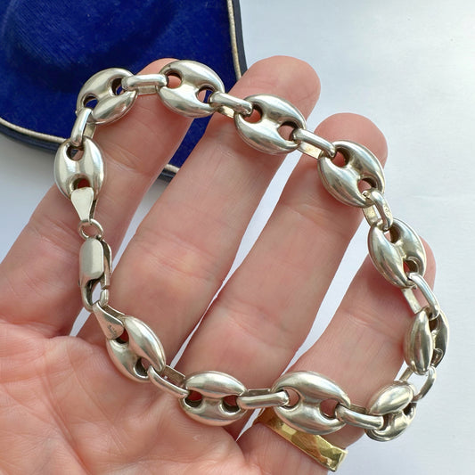 Vintage Sterling silver puffed mariner link bracelet