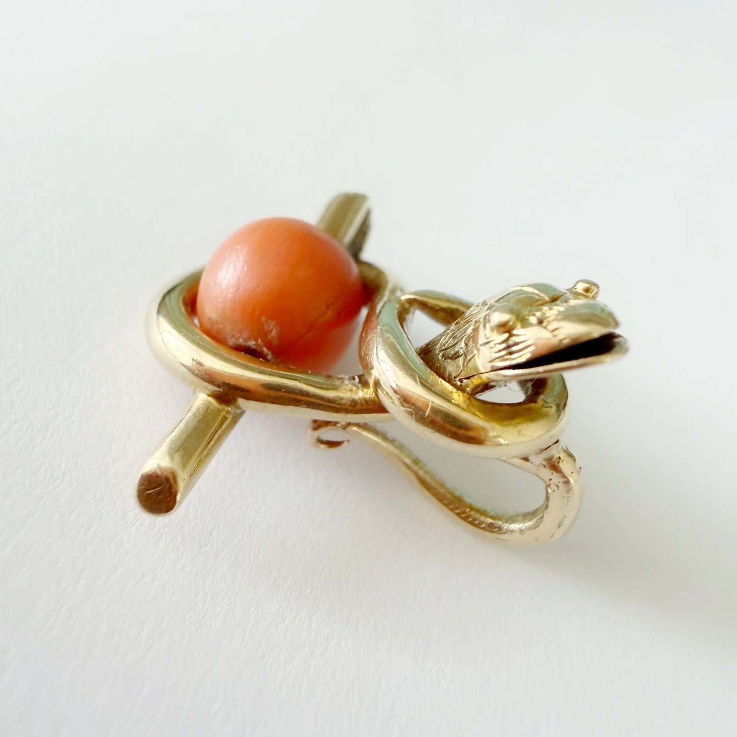 Victorian 15ct gold & coral snake charm