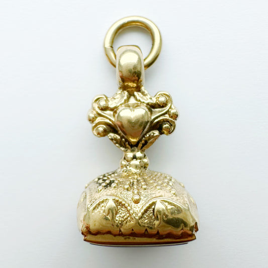 Vintage 9ct gold & bloodstone heart fob