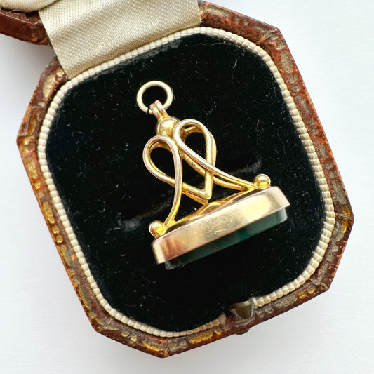 Antique 9ct gold & bloodstone heart fob