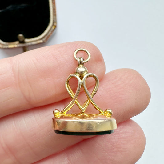 Antique 9ct gold & bloodstone heart fob
