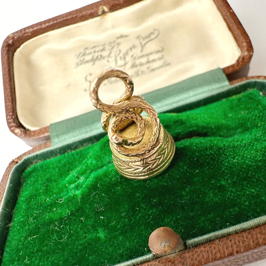 Antique 15ct gold & malachite snake fob