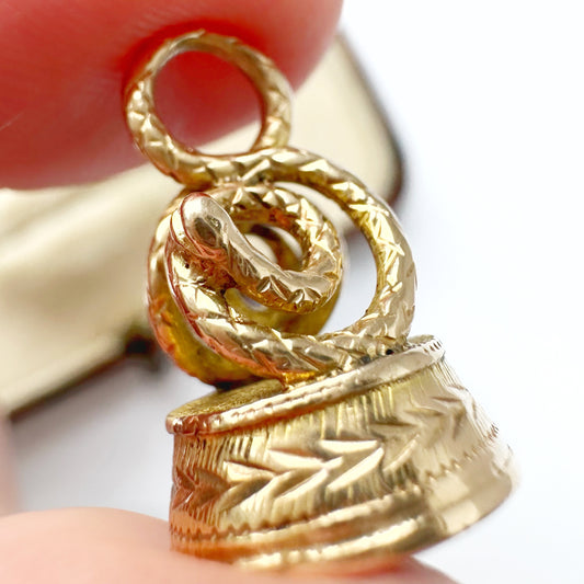 Antique 15ct gold & malachite snake fob