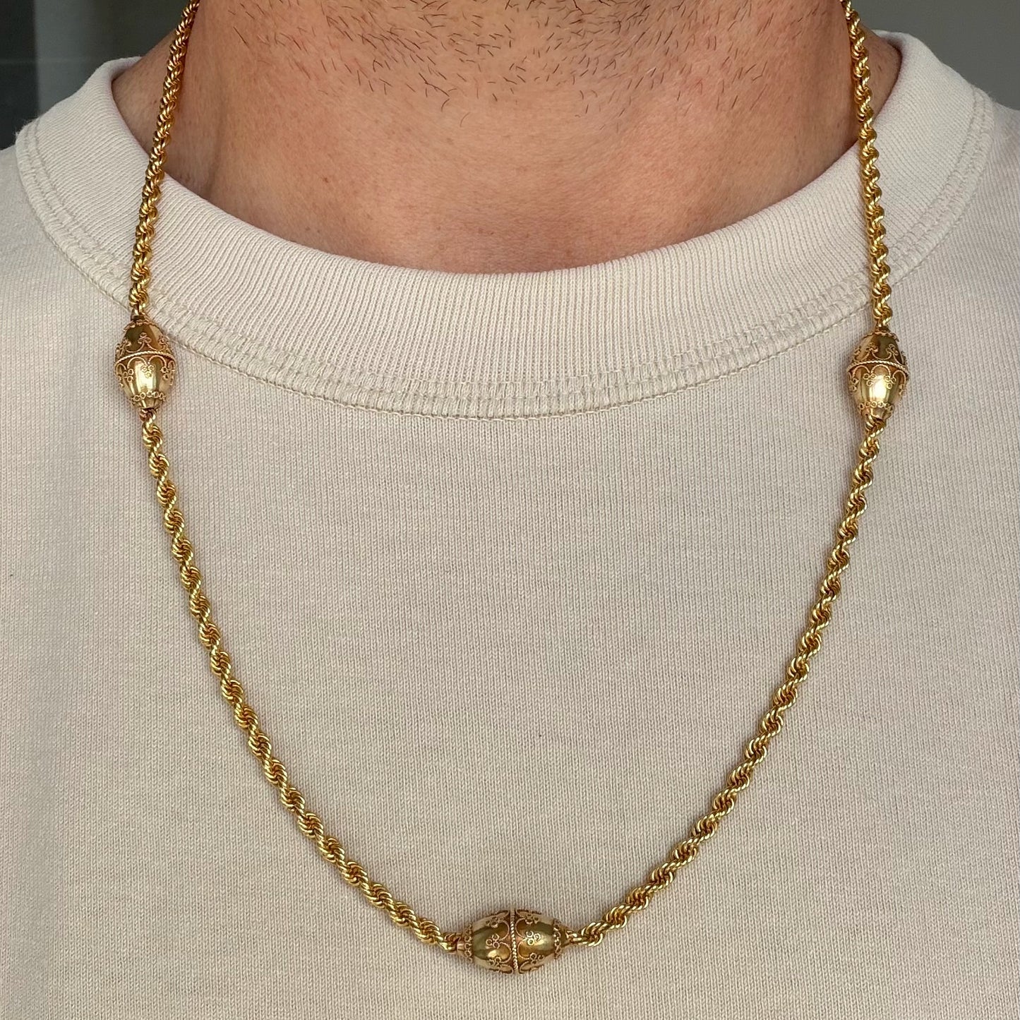 Victorian Etruscan revival 15ct gold rope chain