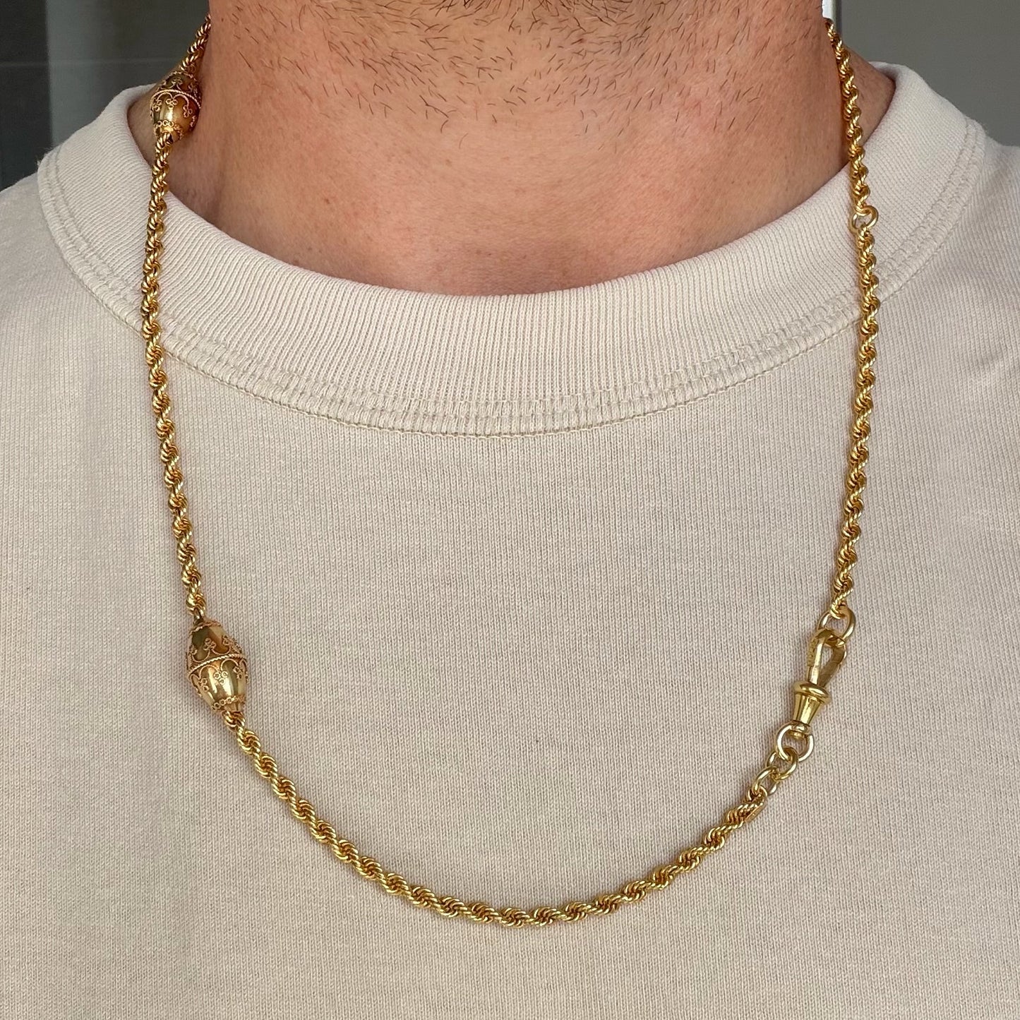 Victorian Etruscan revival 15ct gold rope chain