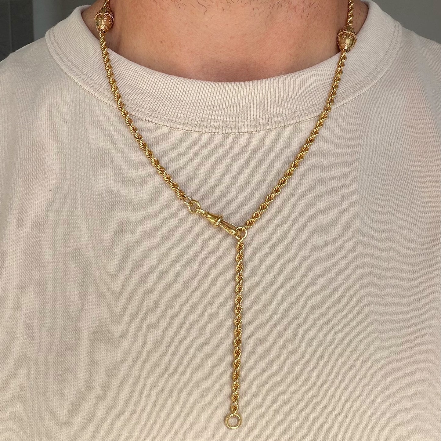 Victorian Etruscan revival 15ct gold rope chain