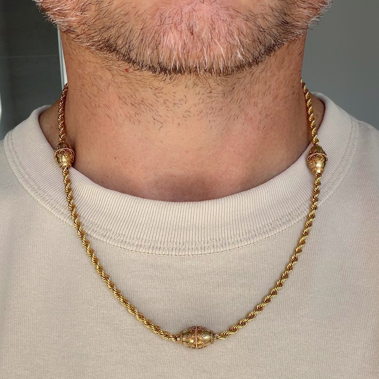Victorian Etruscan revival 15ct gold rope chain