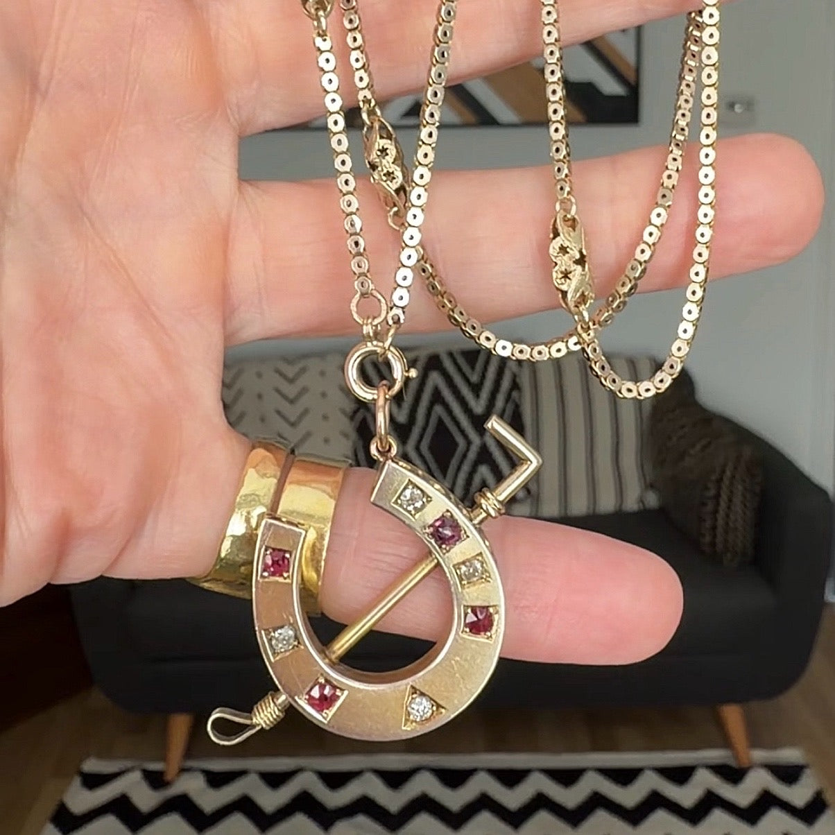 Large Victorian 9ct gold, ruby & old cut diamond pendant