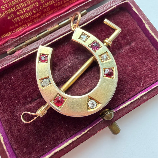 Large Victorian 9ct gold, ruby & old cut diamond pendant