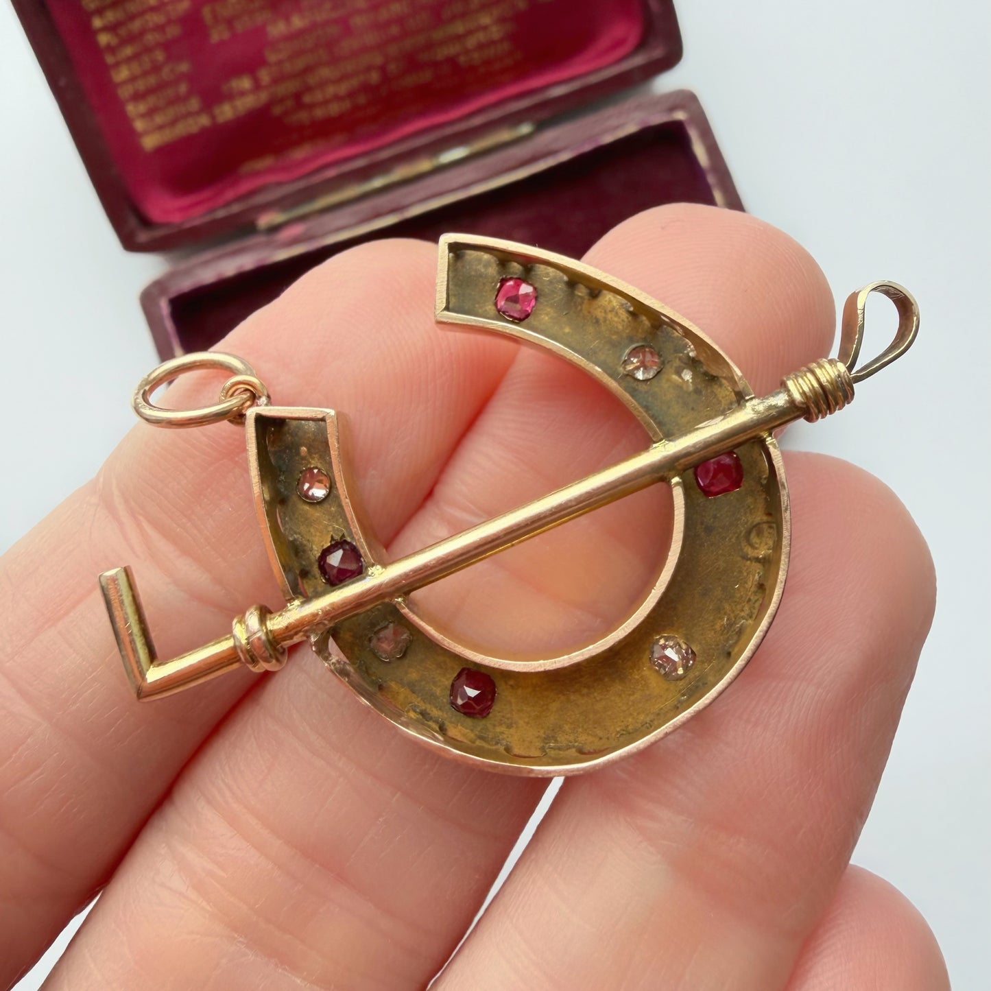 Large Victorian 9ct gold, ruby & old cut diamond pendant