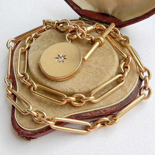 Antique 15ct gold & old cut starburst diamond locket
