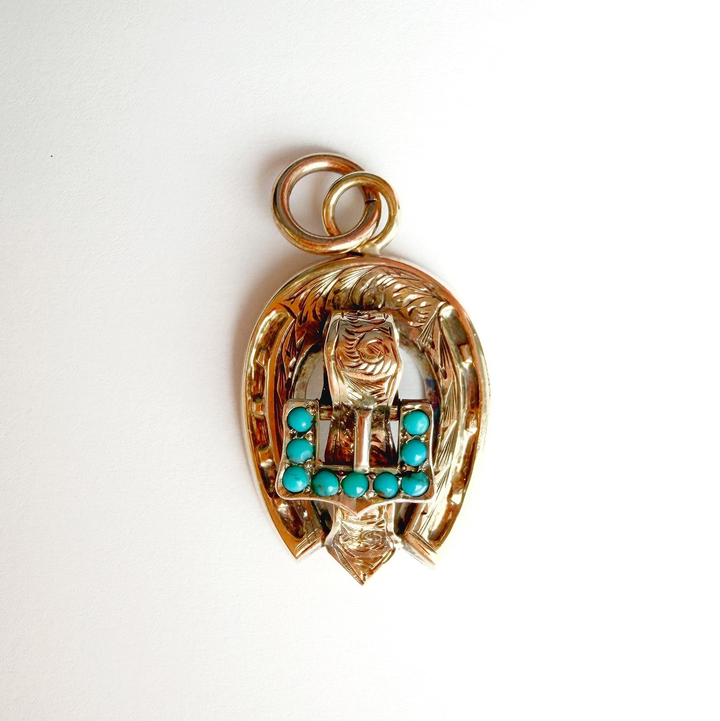 Antique 9ct gold & turquoise horseshoe charm