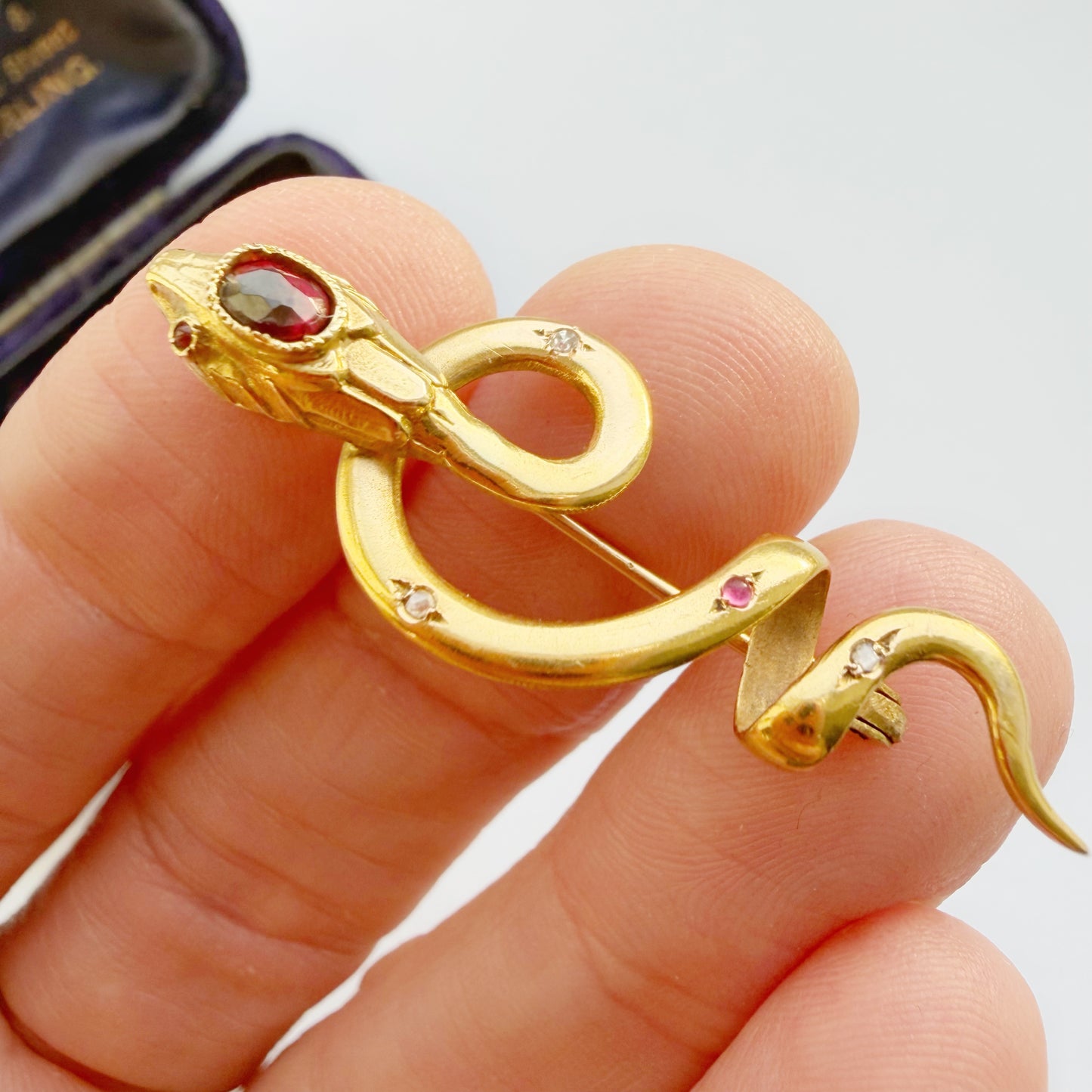 Antique French 18ct gold snake brooch