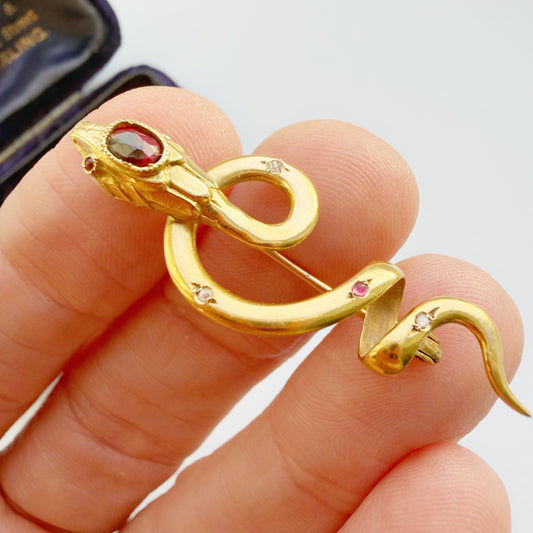 Antique French 18ct gold snake brooch