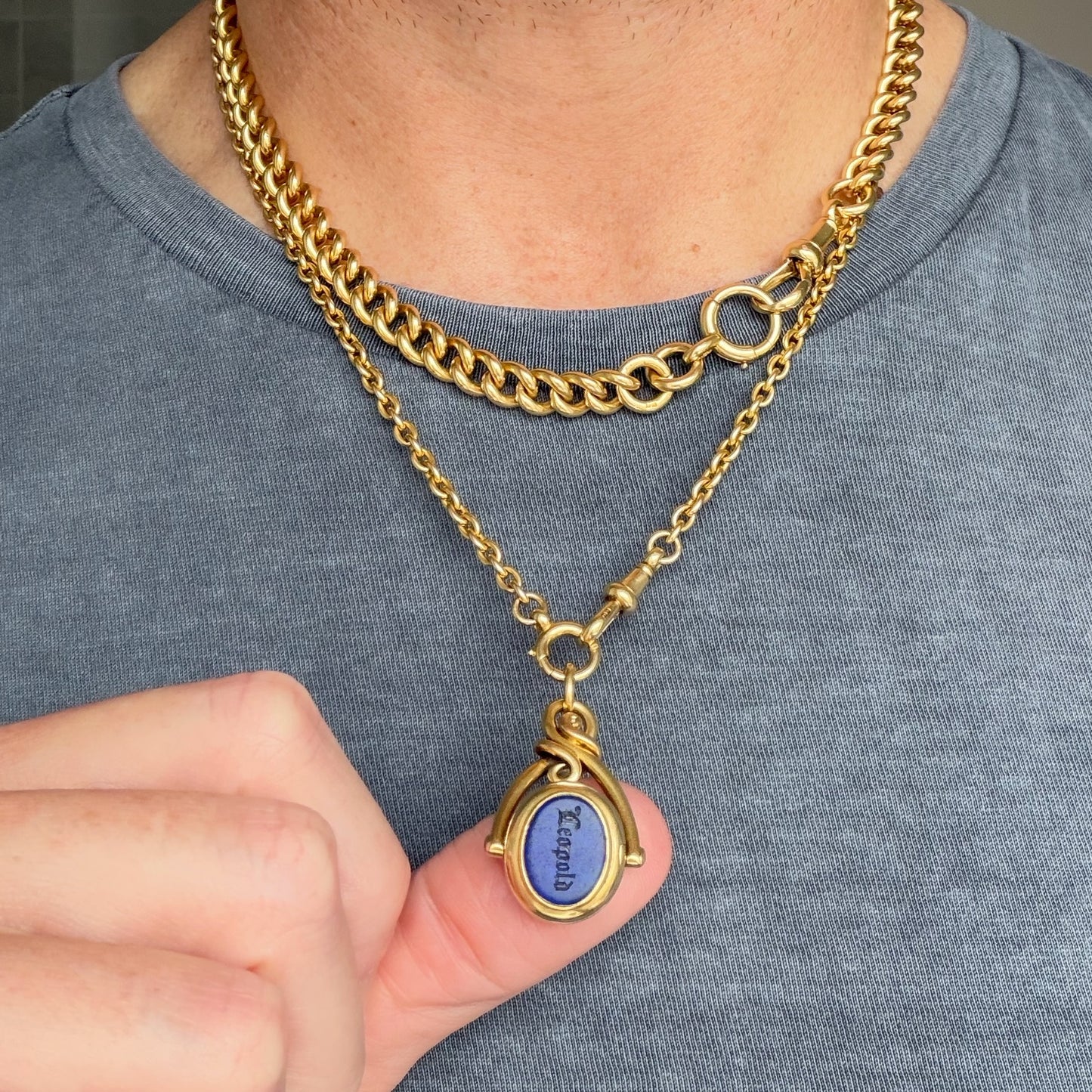 Victorian 18ct gold, lapis & bloodstone spinning locket